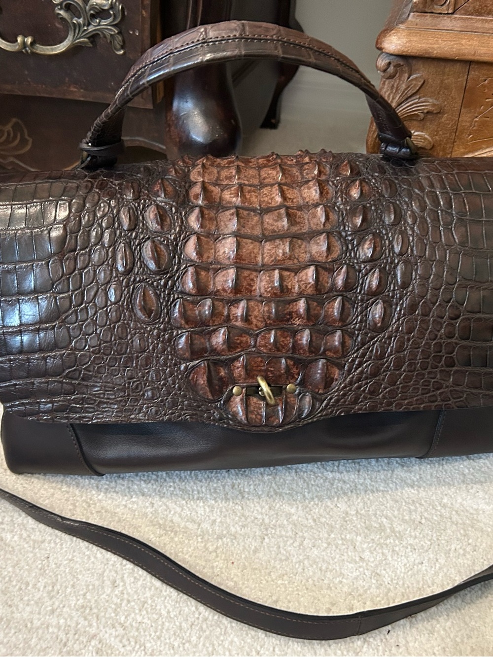 AUTHENTIC GHIBLI MADE IN ITALY Mens’ Dark Brown Crocodile Leather Duffel Bag